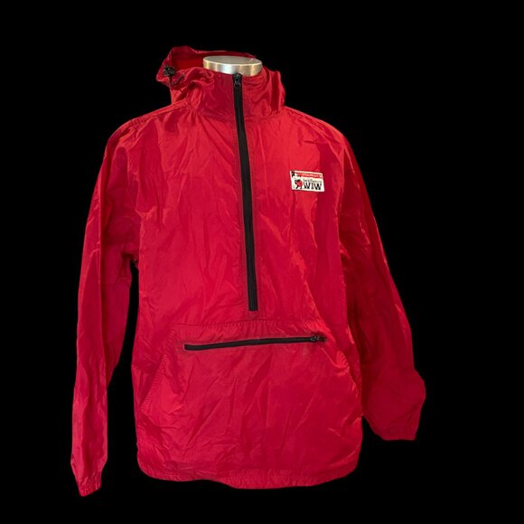 Walt Disney World Rain Jacket Windbreaker Hooded Sz L Red Pullover - Picture 1 of 7